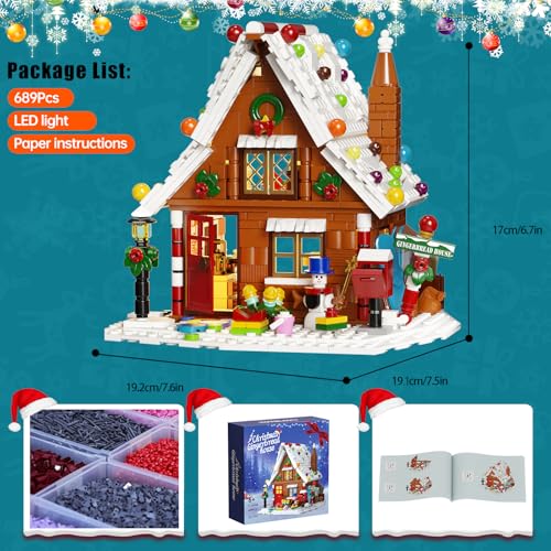 Gingerbread House Building Kit with LED Lights, Christmas Village Blocks Set D17096