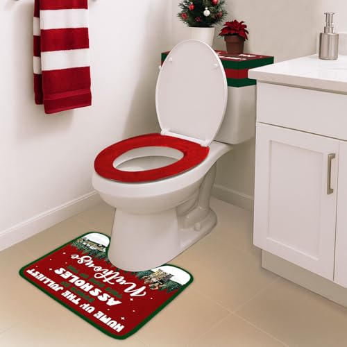 Christmas Vacation Bathroom Decor Set of 4, Toilet Seat Cover and Rug Set S615