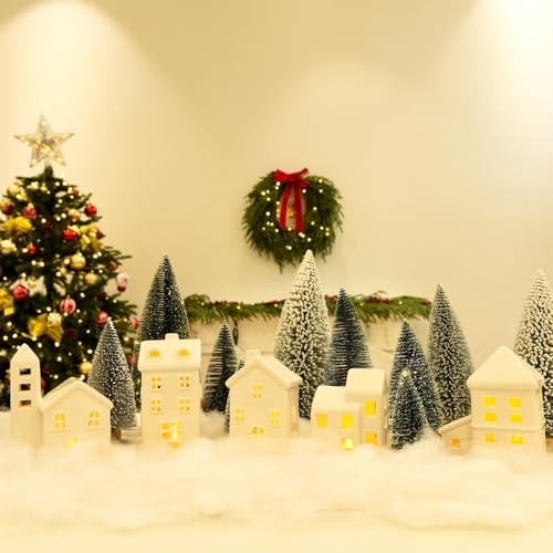 Ceramic Christmas Village Houses with Trees and Fake Snow Z73549