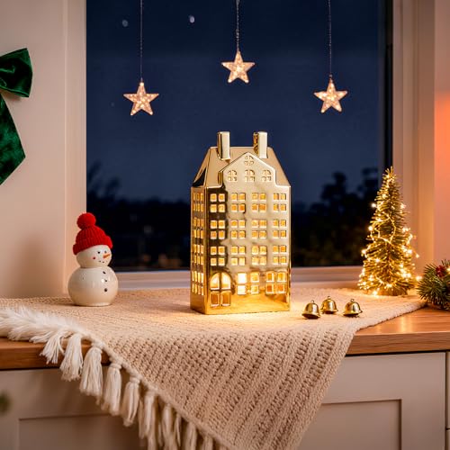 Light Up Christmas Village Set, White Ceramic House with Lights, Tabletop Decor N910947