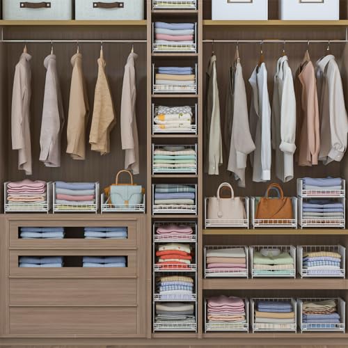 Sliding Closet Organizer with Drawer Storage Shelves, Stackable Bins for Clothes I351763