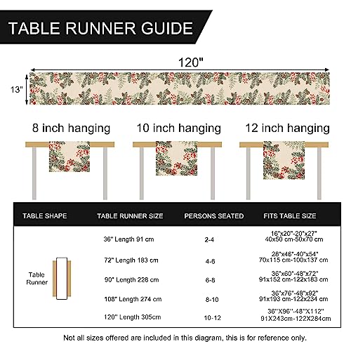 Winter Pine Cone Needle Branch Berry Table Runner, Watercolor Botanical Tabletop Scarf, Christmas Farmhouse Holiday Dining Decoration O823579