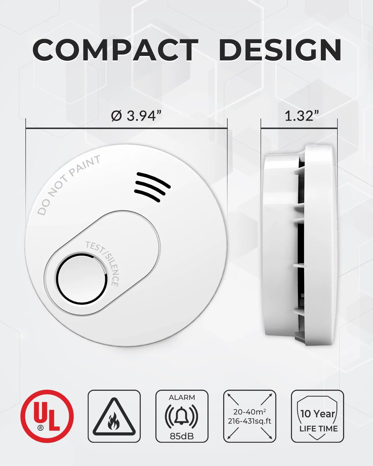 Smoke Detector, 10 Year Photoelectric Sensor Fire Alarm, Low Battery Warning, 6 Pack A37693