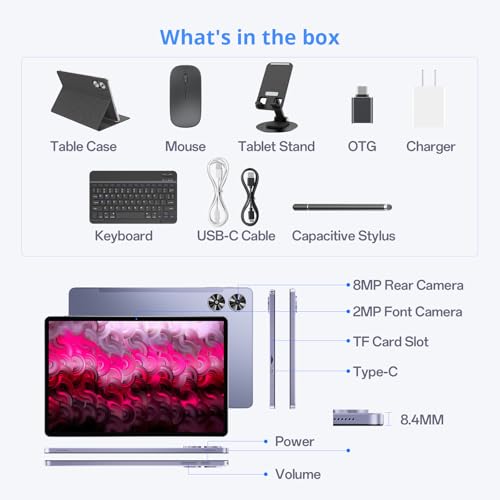 11 Inch 2-in-1 Tablet with Keyboard, 16GB+128GB, Dual Camera, Gray I682
