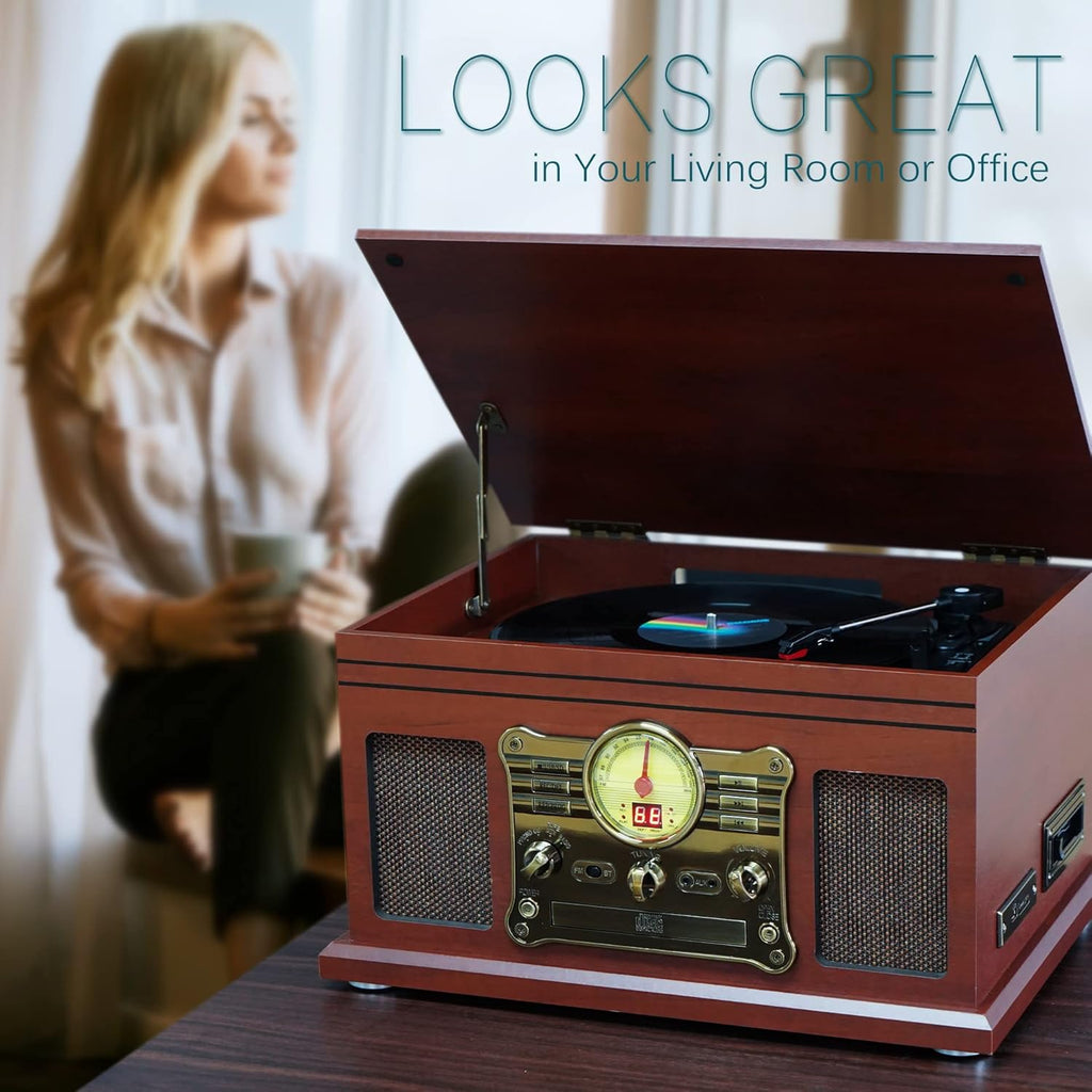 Bluetooth Record Player, 3-Speed Turntable with Speakers, LP to MP3 Converter X52207