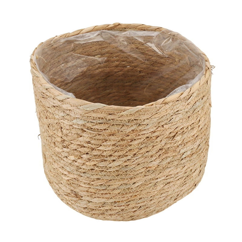 Seagrass Flower Pot - Woven Plant Pot - Decorative Plant Basket with Plastic Film Insert in Boho Style S