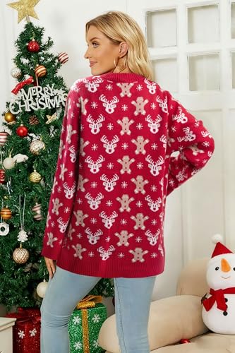 Funny Christmas Cardigan for Women Open Front Knit Coat W4033