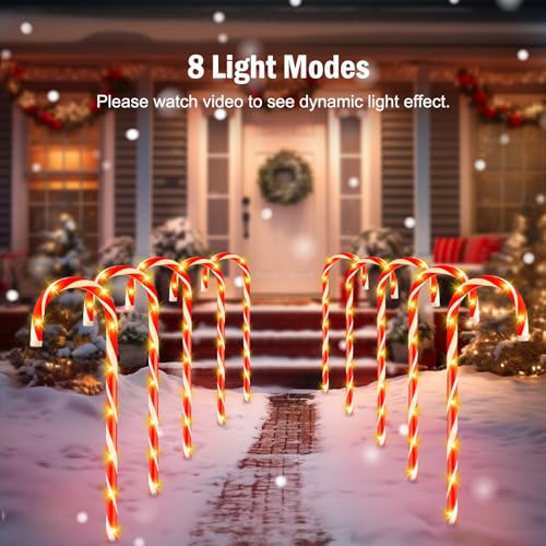 Solar Candy Cane Lights Outdoor Pathway, 8 Modes LED Christmas Decorations Z884