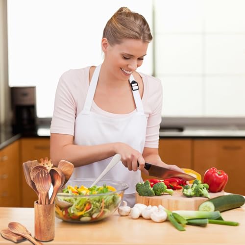 Natural Teak Wooden Spoons for Cooking, 10-Piece Kitchen Utensil Set I607645