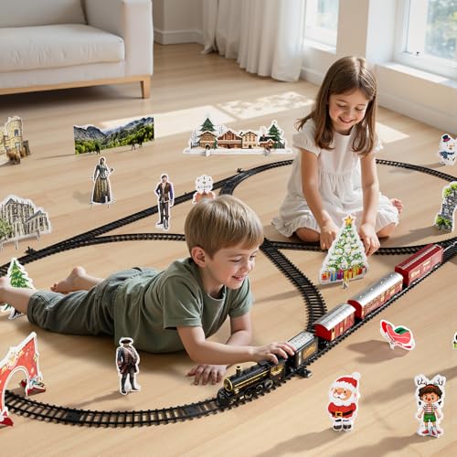 Large Train Set for Kids 4-8 with Sounds, Lights and Smoke H678