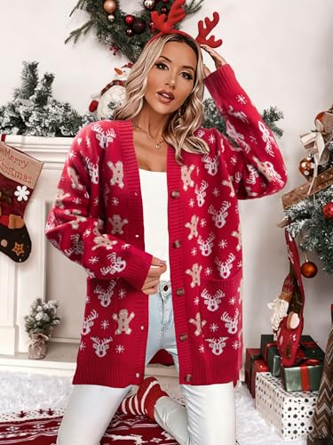 Funny Christmas Cardigan for Women Open Front Knit Coat W4033