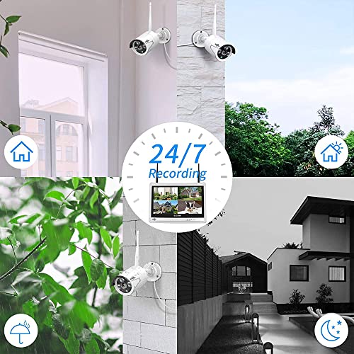 Wireless Security Camera System, 16CH 4K NVR, 4Pcs 3MP WiFi Cameras, Night Vision, Motion Detection, 1TB HDD P9721