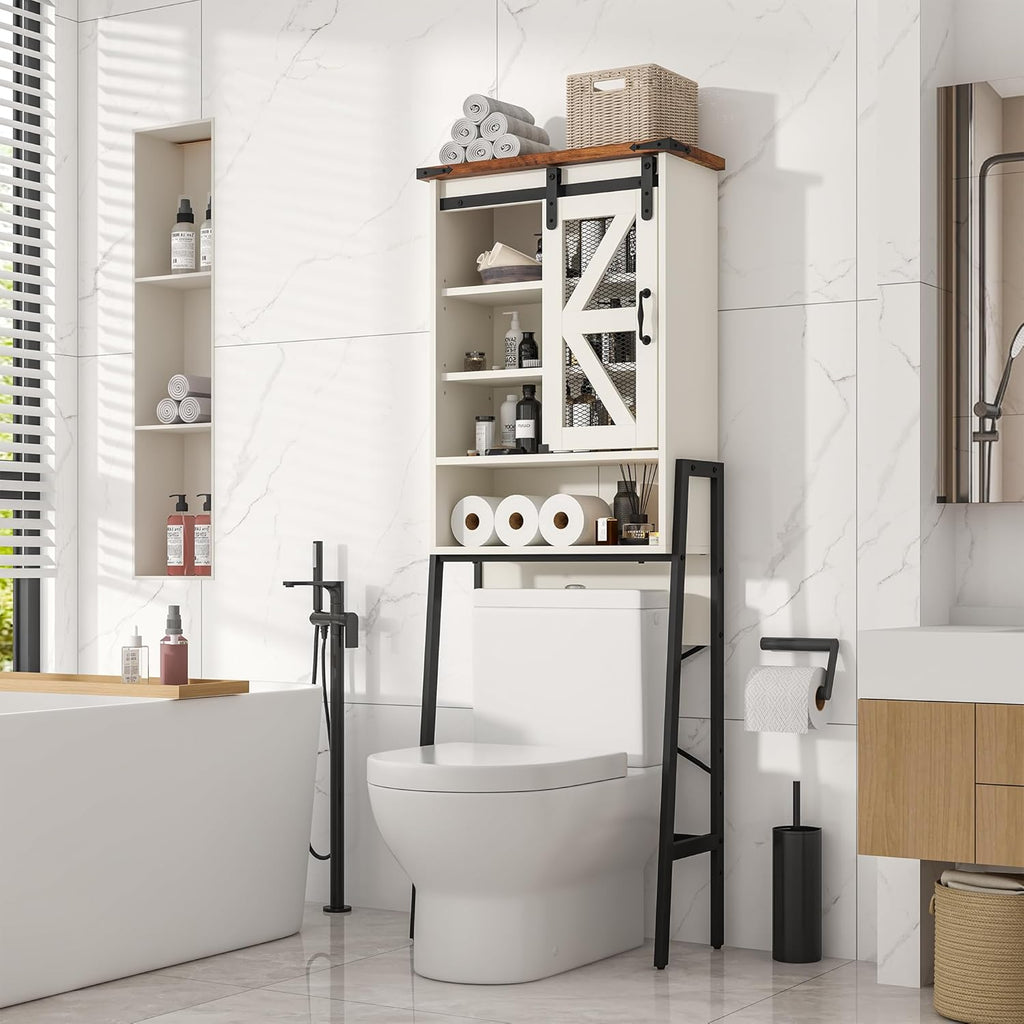 Over The Toilet Storage Cabinet with Adjustable Shelves and Barn Door A346660