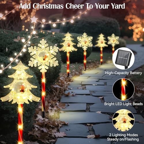 Solar Walkway Lights Outdoor, 8 Pack Candy Cane Christmas Decorations L731