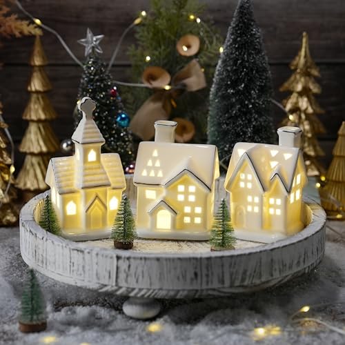 Ceramic Christmas Village Houses with LED Lights, Tabletop Decor R583949