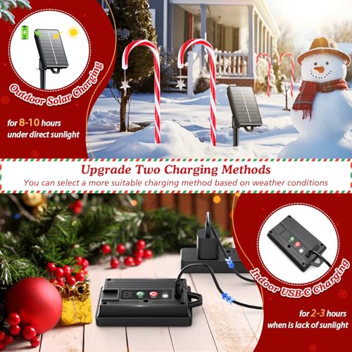 24-Pack Solar Christmas Candy Cane Lights, Waterproof Outdoor Pathway Decor with 10 Modes A146044