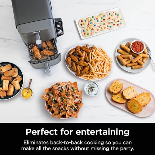 Air Fryer, 8 QT DoubleStack 2-Basket, Space Saving Design, 6-in-1, Roast & Bake, Dishwasher Safe Parts, Black N43591