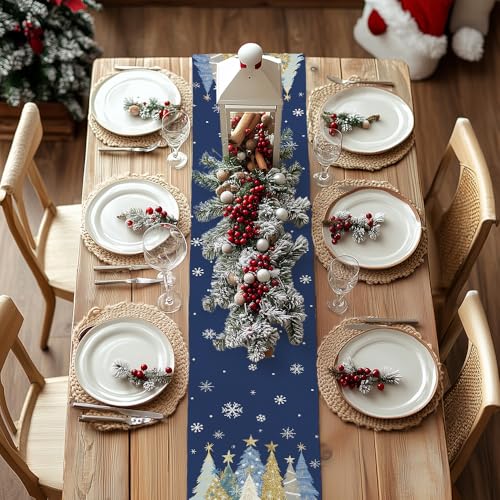 Christmas Table Runner 13x72 Inch, Red Winter Holiday Decor H348