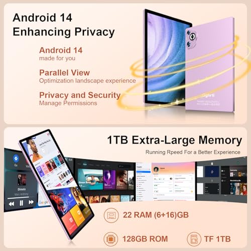 Android 14 Tablet, 10.1 Inch Touchscreen, 22GB RAM, 128GB Storage, 8000mAh Battery Q44120