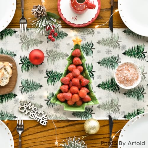 Christmas Table Runner Snowflake Winter Green Kitchen Dining Decor 13x72 Inch H231730