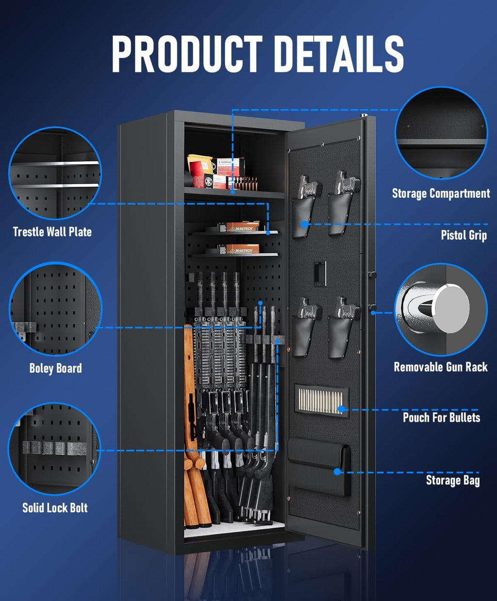 Biometric Rifle Gun Safe with Removable Racks for Rifles and Pistols I4267