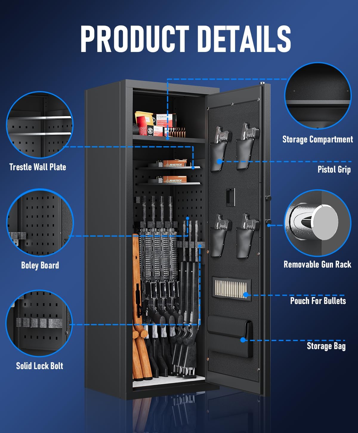 Biometric Rifle Gun Safe with Removable Racks for Rifles and Pistols I4267