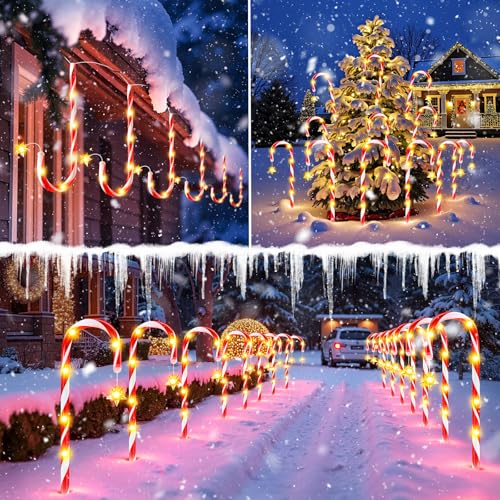 24 Pack Solar Candy Cane Lights Outdoor Christmas Pathway Lights Waterproof USB Charging 10 Modes X513316