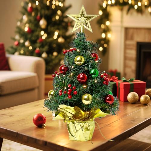 Tabletop Christmas Tree with LED Lights, 22-Inch Pre-Decorated Artificial Tree K796