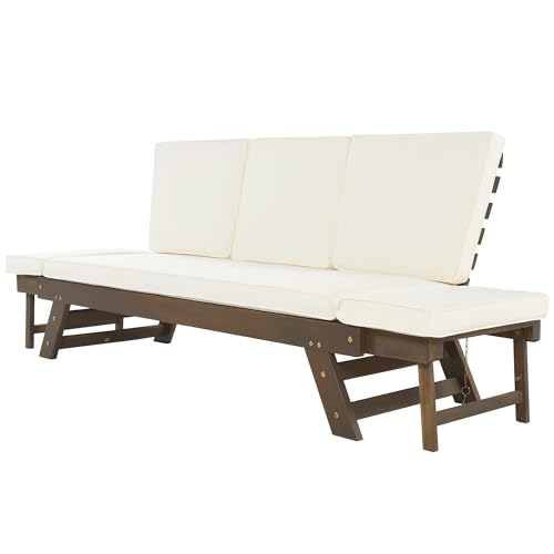 Adjustable Wooden Patio Daybed Sofa with Cushions and Pillows Z282954