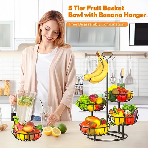 Fruit Basket with Banana Hanger, Metal Wire Vegetable Storage Rack for Kitchen Counter Z503