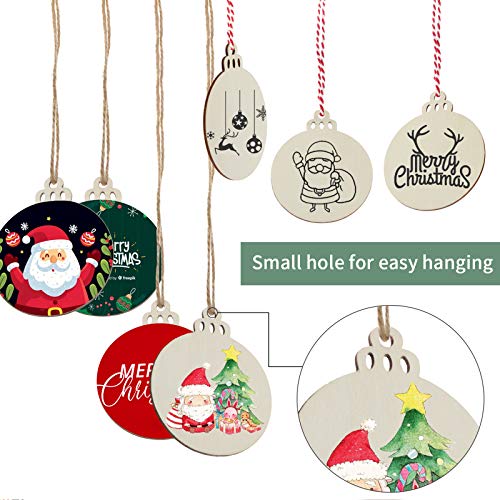 50PCS 4-Inch Wooden Christmas Ornaments, Unfinished Pre-Drilled Wood Slices for DIY Crafts G888