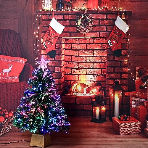 Green Fiber Optic Christmas Tree, Pre-Lit Tabletop Mini Xmas Tree T38254