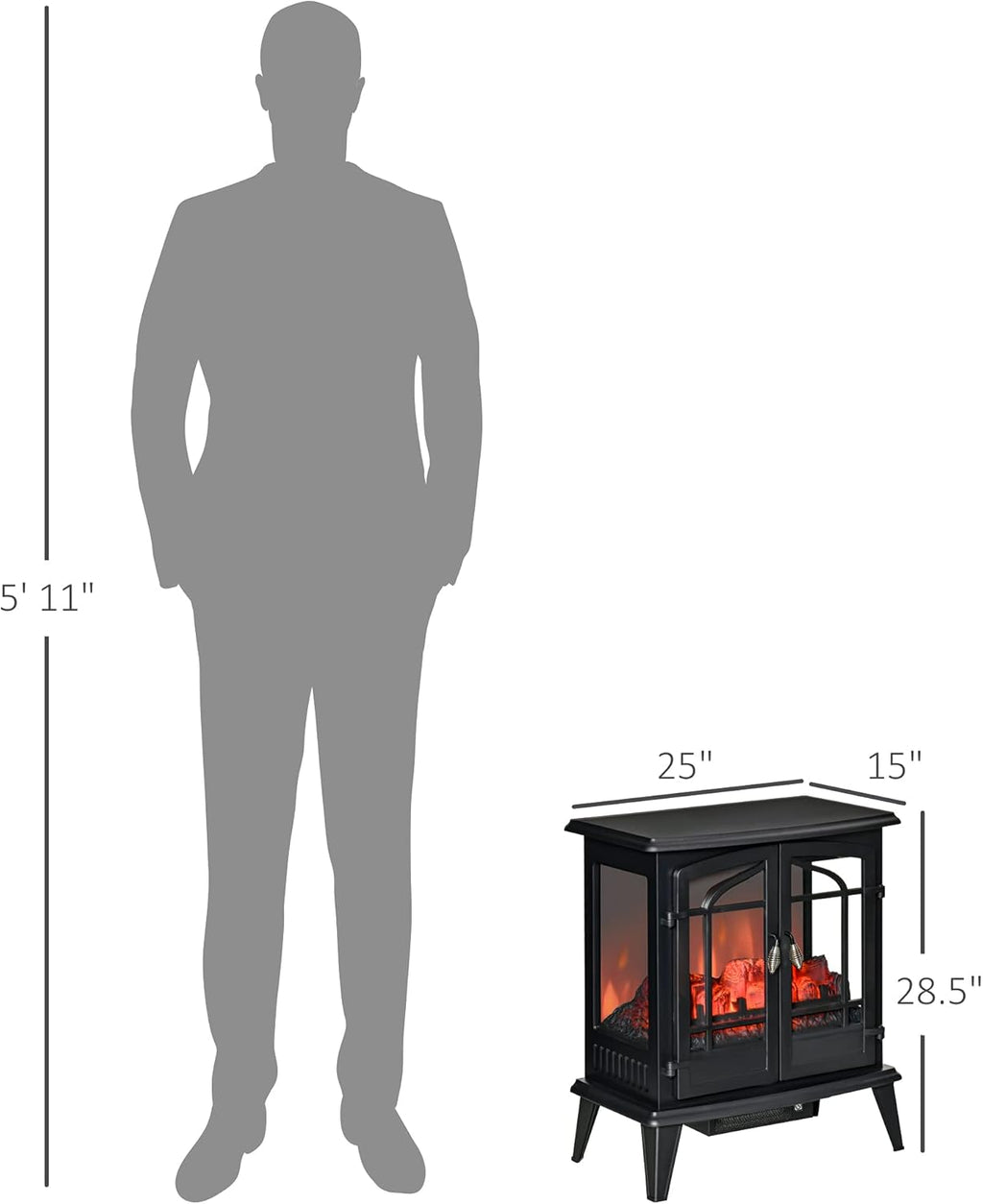 Electric Fireplace Heater, Freestanding Stove with LED Flames, 1400W V13182
