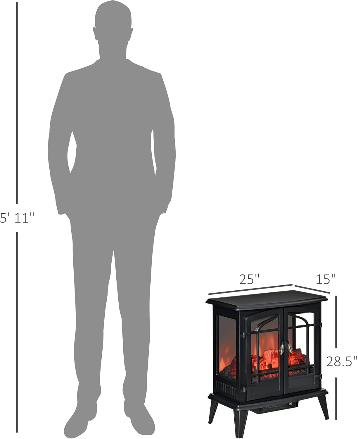 Electric Fireplace Heater, Freestanding Stove with LED Flames, 1400W V13182