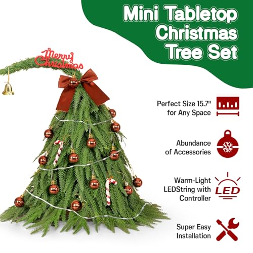 Mini Christmas Tree with 50 LED Lights, 24 Inch Tabletop Prelit Artificial Tree U511