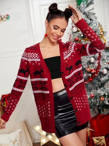 Funny Christmas Cardigan for Women Open Front Knit Coat W4033