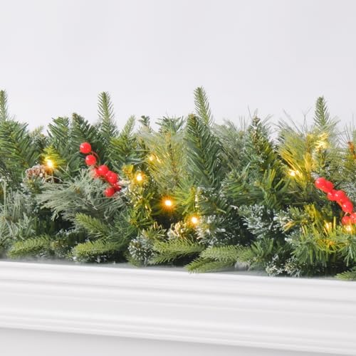 Pre-Lit Artificial Christmas Garland with Dual Color LED Lights and Remote Timer Q9646