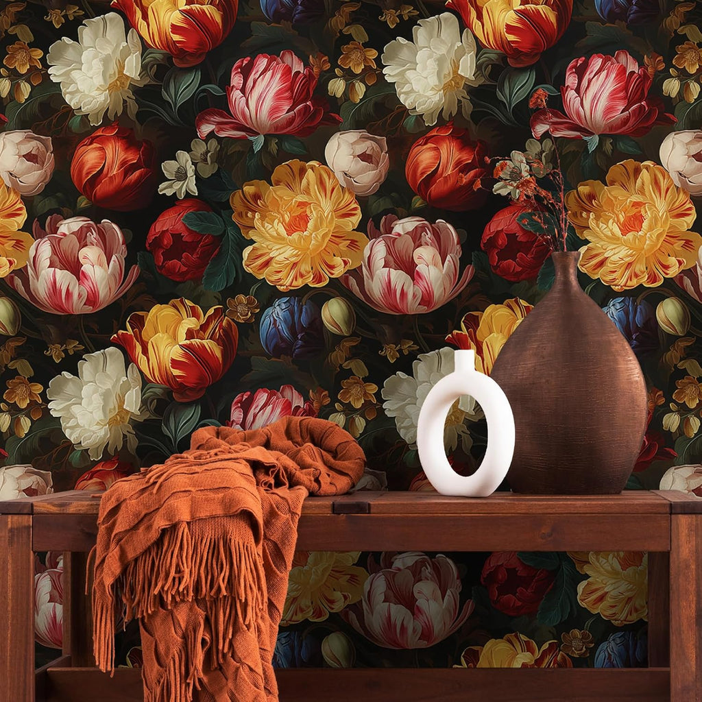 Antique Tulips Floral Peel and Stick Wallpaper for Bedroom Bathroom B6749
