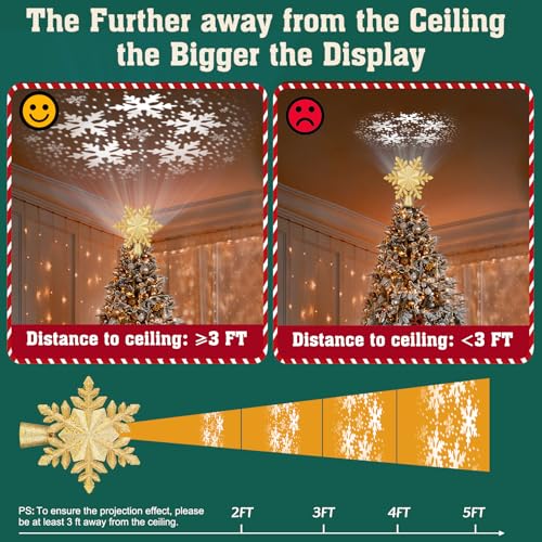 Snowflake Christmas Tree Topper LED Rotating with Projection Slides S187630
