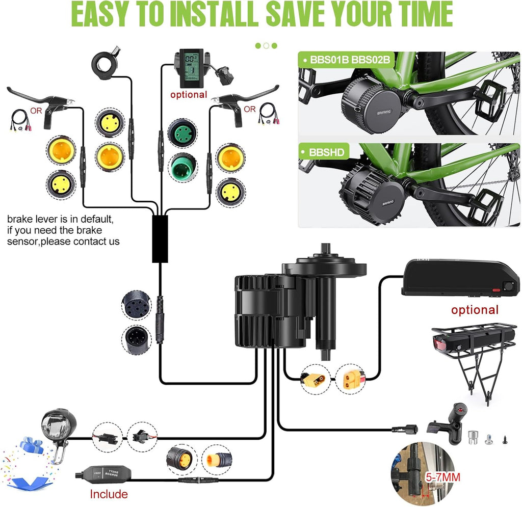 Mid Drive Ebike Conversion Kit 48V 750W with 42T Chainring and Display W974955