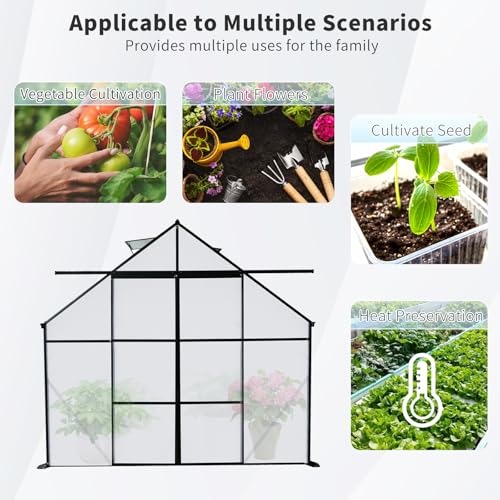 8x10FT Walk-in Greenhouse with Double Sliding Doors, Polycarbonate Panels, Aluminum Frame H7634