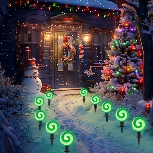 Unicorn Christmas Lollipop Pathway Lights, 10 LED Peppermint String Lights with Stakes Z721