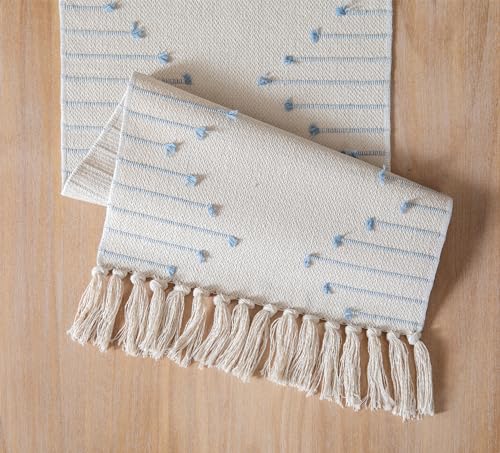 Christmas Table Runner 13 x 90 Inch Cotton Woven with Tassels Red and Beige B398787