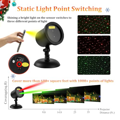 Laser Projector Lights Outdoor for Christmas, Red & Green Stars E3762