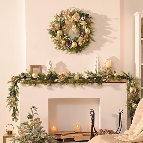 Christmas Garland with Lights 6Ft Prelit for Mantle Stairs Railing I539