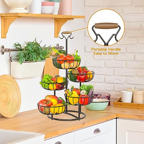 Fruit Basket with Banana Hanger, Metal Wire Vegetable Storage Rack for Kitchen Counter Z503