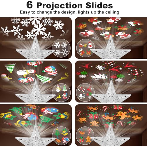 Silver 3D Glitter Christmas Tree Topper with LED Rotating Lights F457326