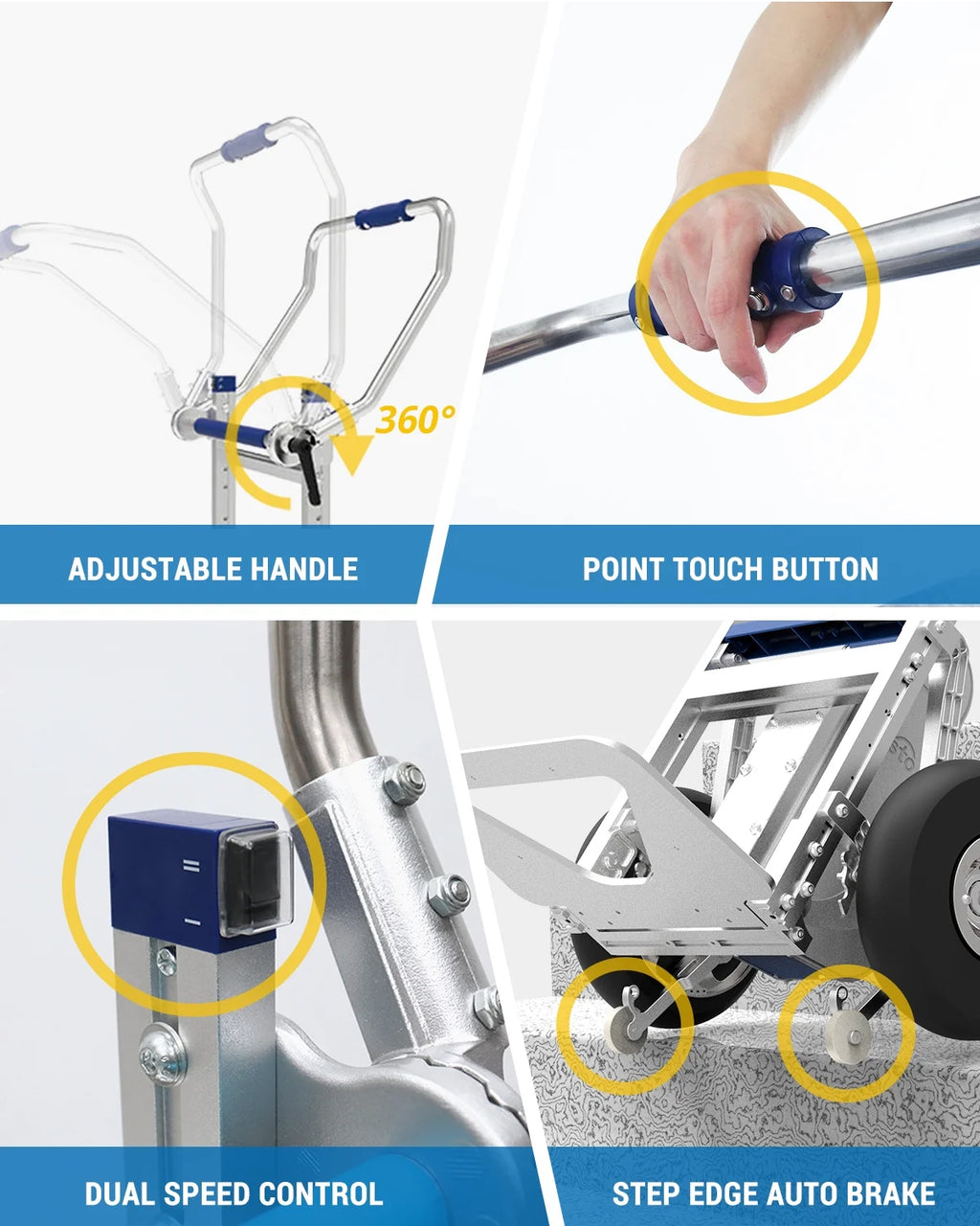 Electric Stair Climbing Hand Truck Dolly Cart with Auto Edge Brake, 375LBS Capacity O5358