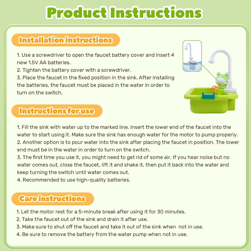 Play Sink with Running Water, Kitchen Sink Toys with Electric Faucet, Kids Pots and Pans Set with Play Food and Storage Basket C7518