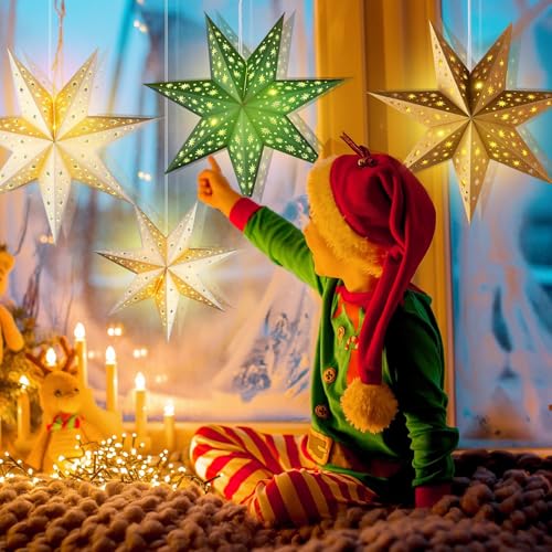 Sage Green 3D Paper Star Lantern Hanging Ornament with String Light M89680